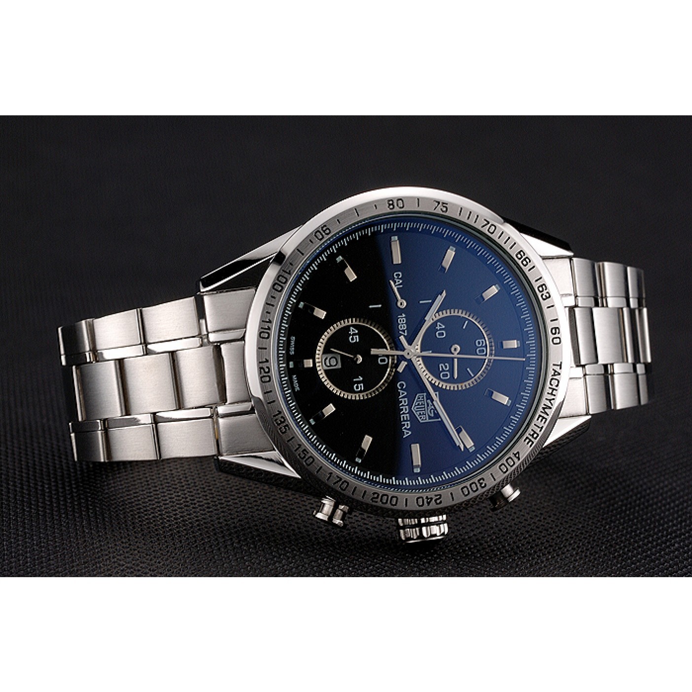 MiroTime Tag Heuer Carrera Tachymeter Bezel Black Dial Stainless Steel Strap
