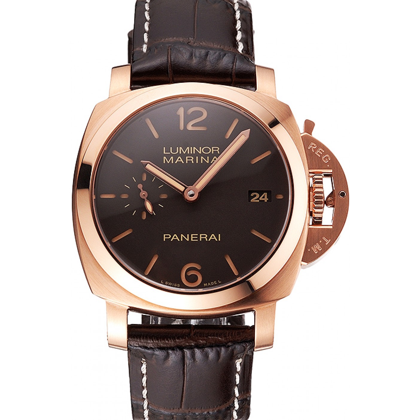 MiroTime Swiss Panerai Luminor Marina 1950 3 Days Oro Rosso Brown Dial Rose Gold Case Brown Leather Strap
