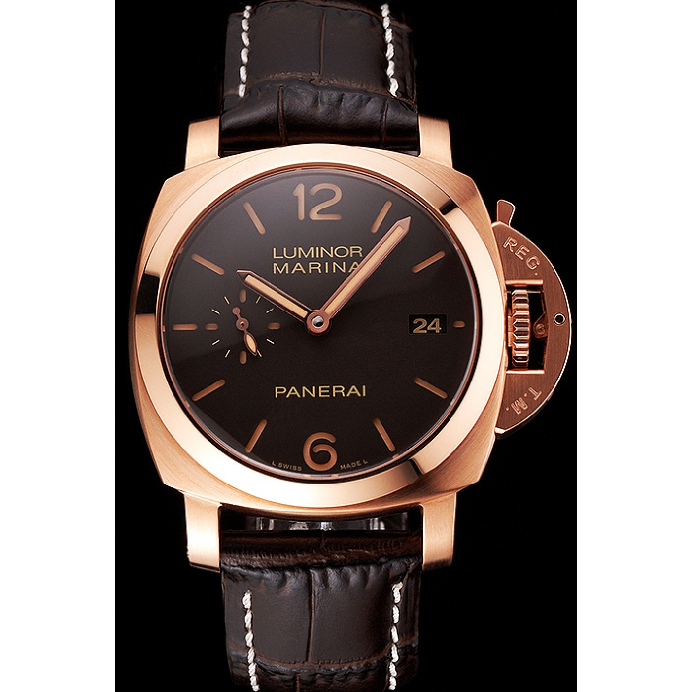 MiroTime Swiss Panerai Luminor Marina 1950 3 Days Oro Rosso Brown Dial Rose Gold Case Brown Leather Strap