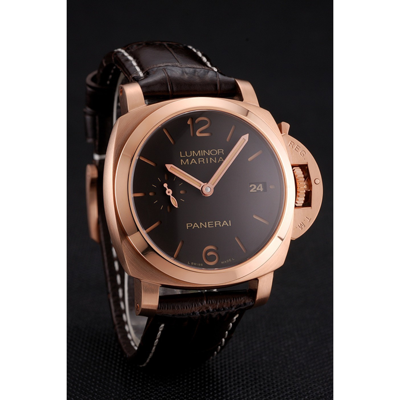 MiroTime Swiss Panerai Luminor Marina 1950 3 Days Oro Rosso Brown Dial Rose Gold Case Brown Leather Strap