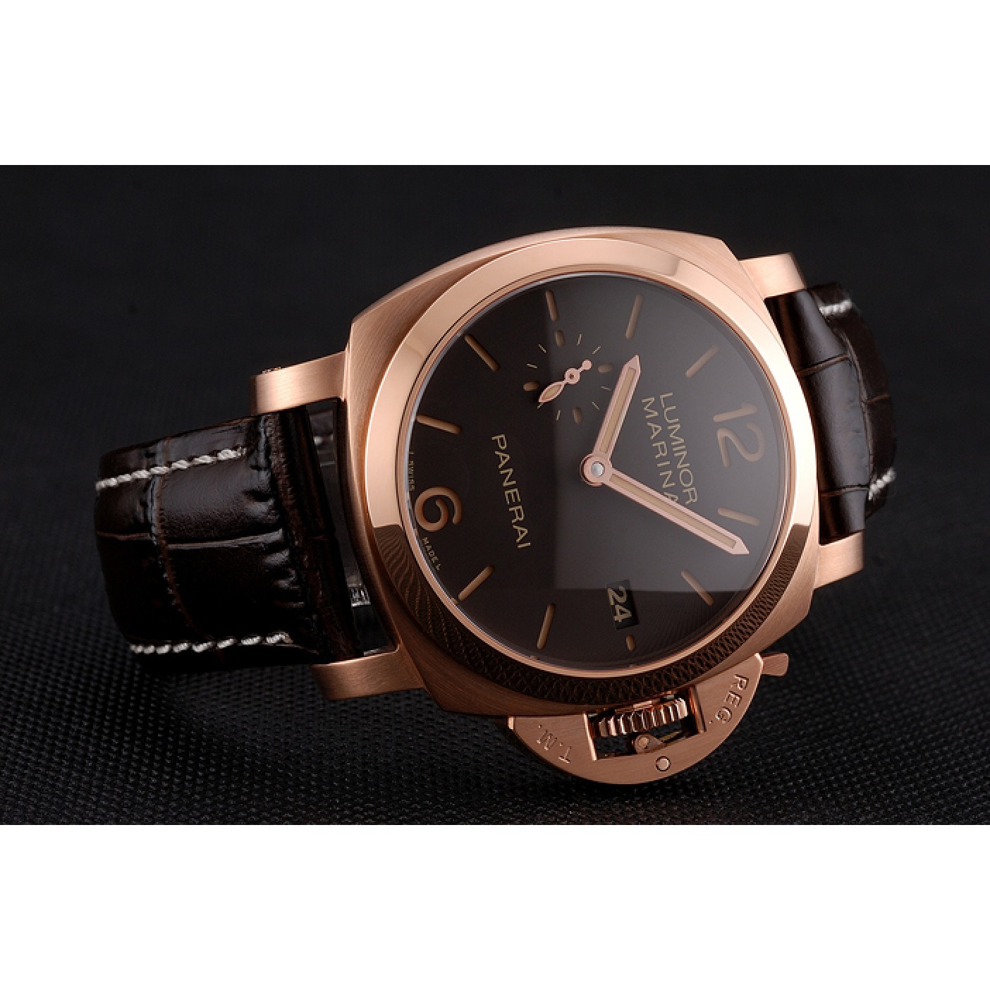 MiroTime Swiss Panerai Luminor Marina 1950 3 Days Oro Rosso Brown Dial Rose Gold Case Brown Leather Strap