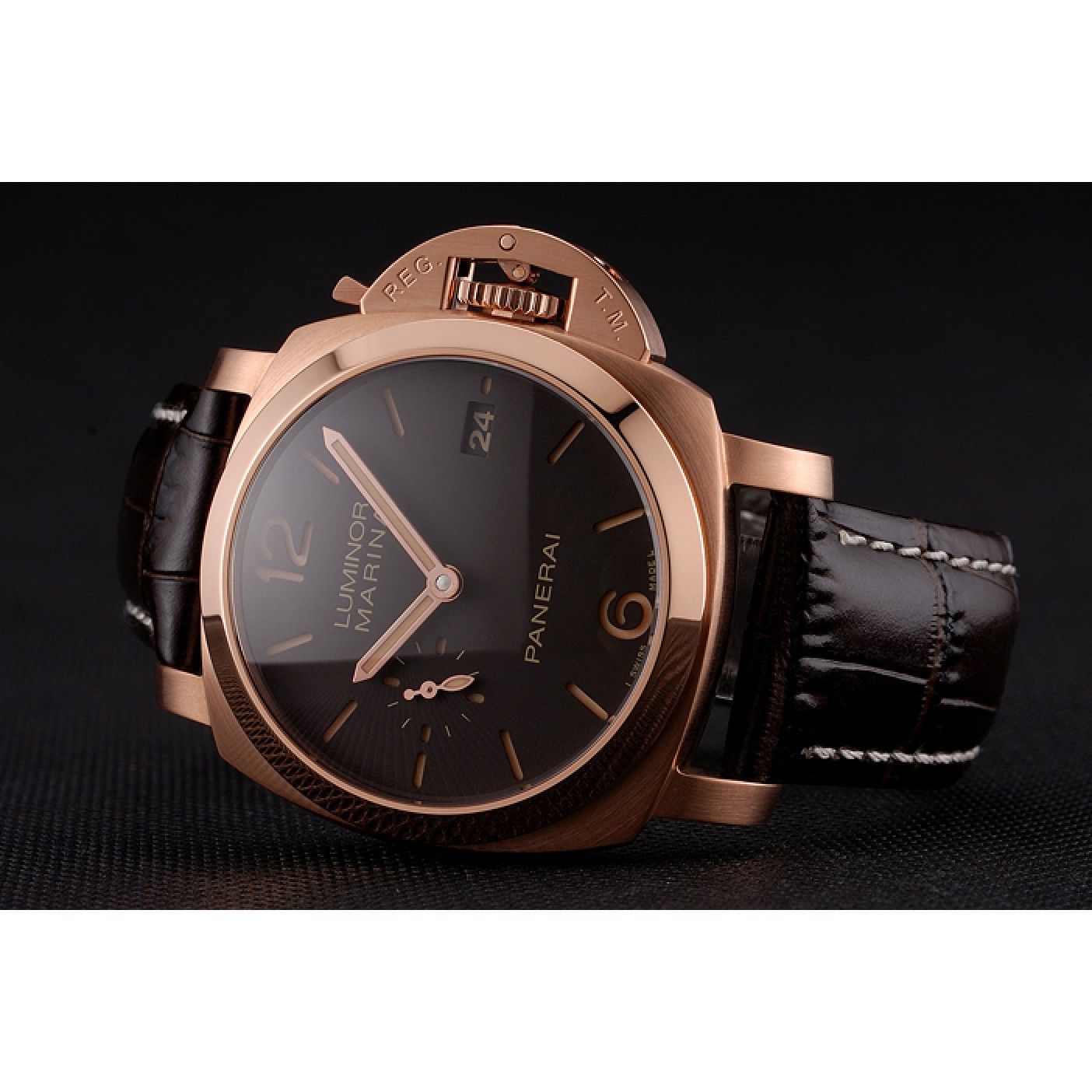 MiroTime Swiss Panerai Luminor Marina 1950 3 Days Oro Rosso Brown Dial Rose Gold Case Brown Leather Strap