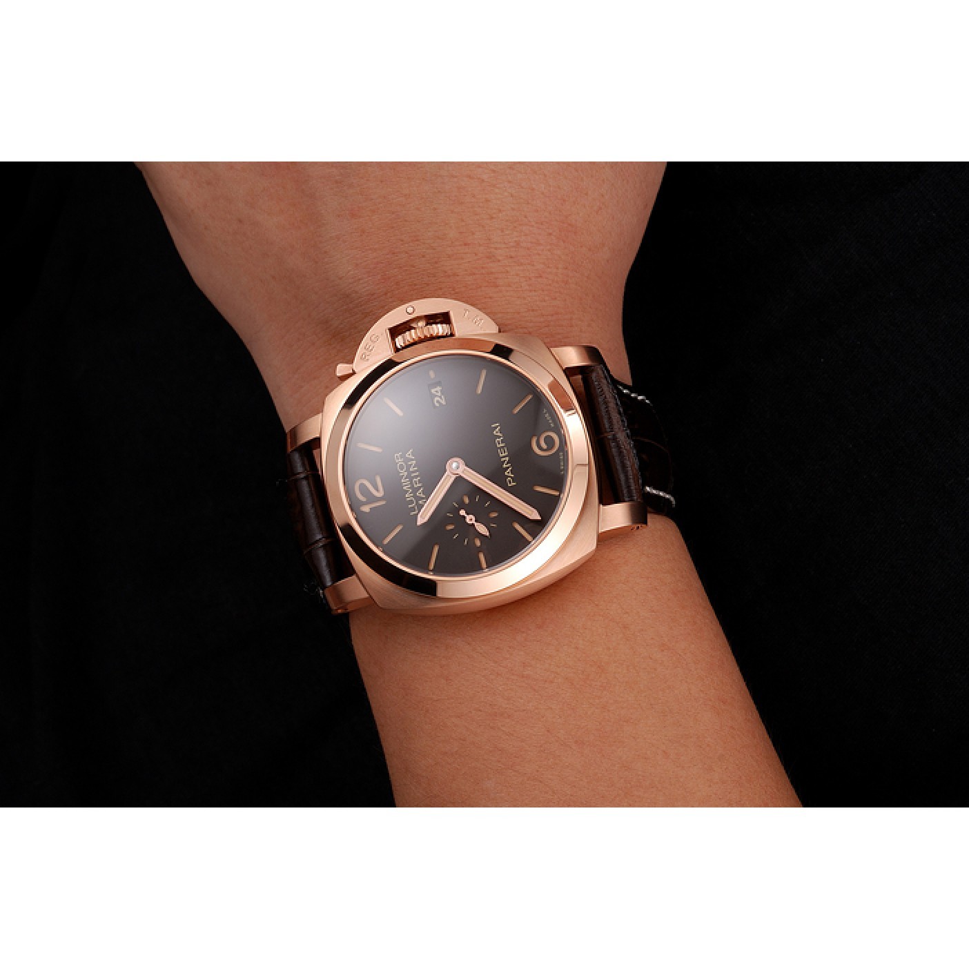 MiroTime Swiss Panerai Luminor Marina 1950 3 Days Oro Rosso Brown Dial Rose Gold Case Brown Leather Strap