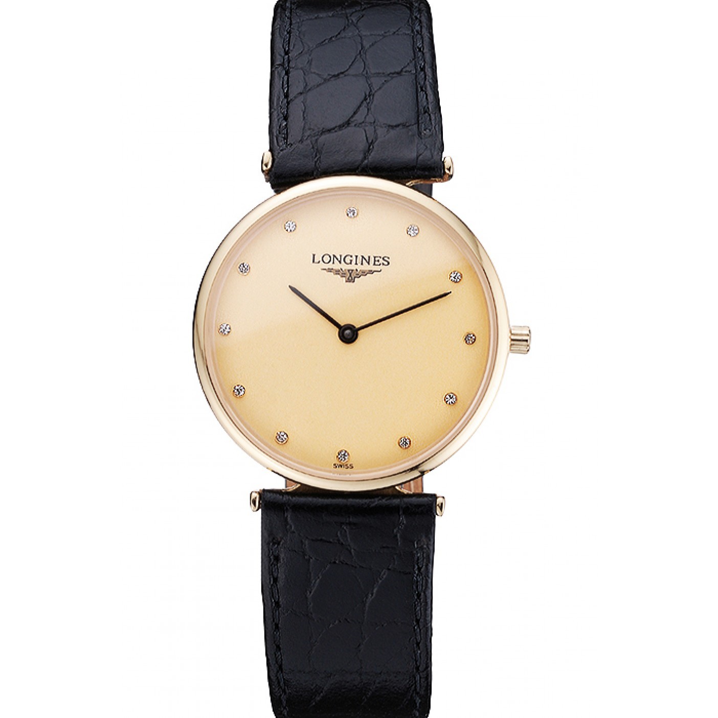 MiroTime Longines La Grande Classique Champagne Dial Black Leather Band Diamond Markers Homme 622121