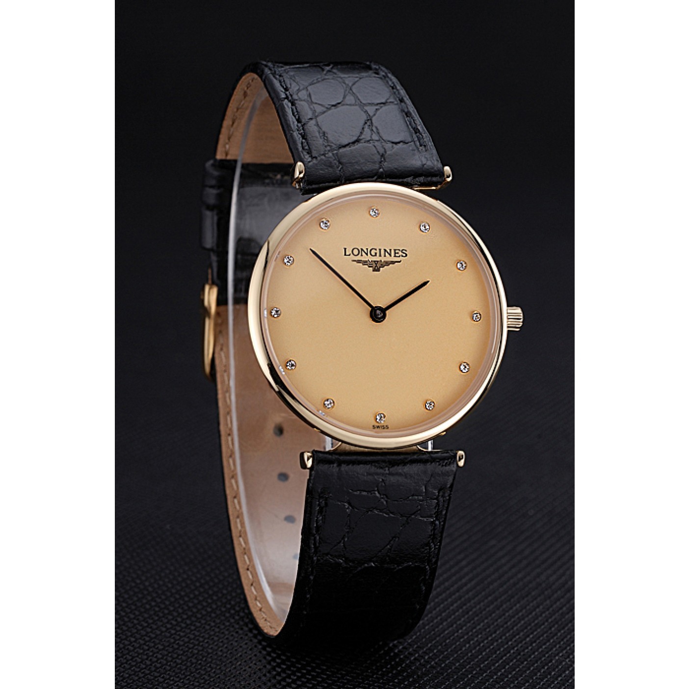 MiroTime Longines La Grande Classique Champagne Dial Black Leather Band Diamond Markers Homme 622121