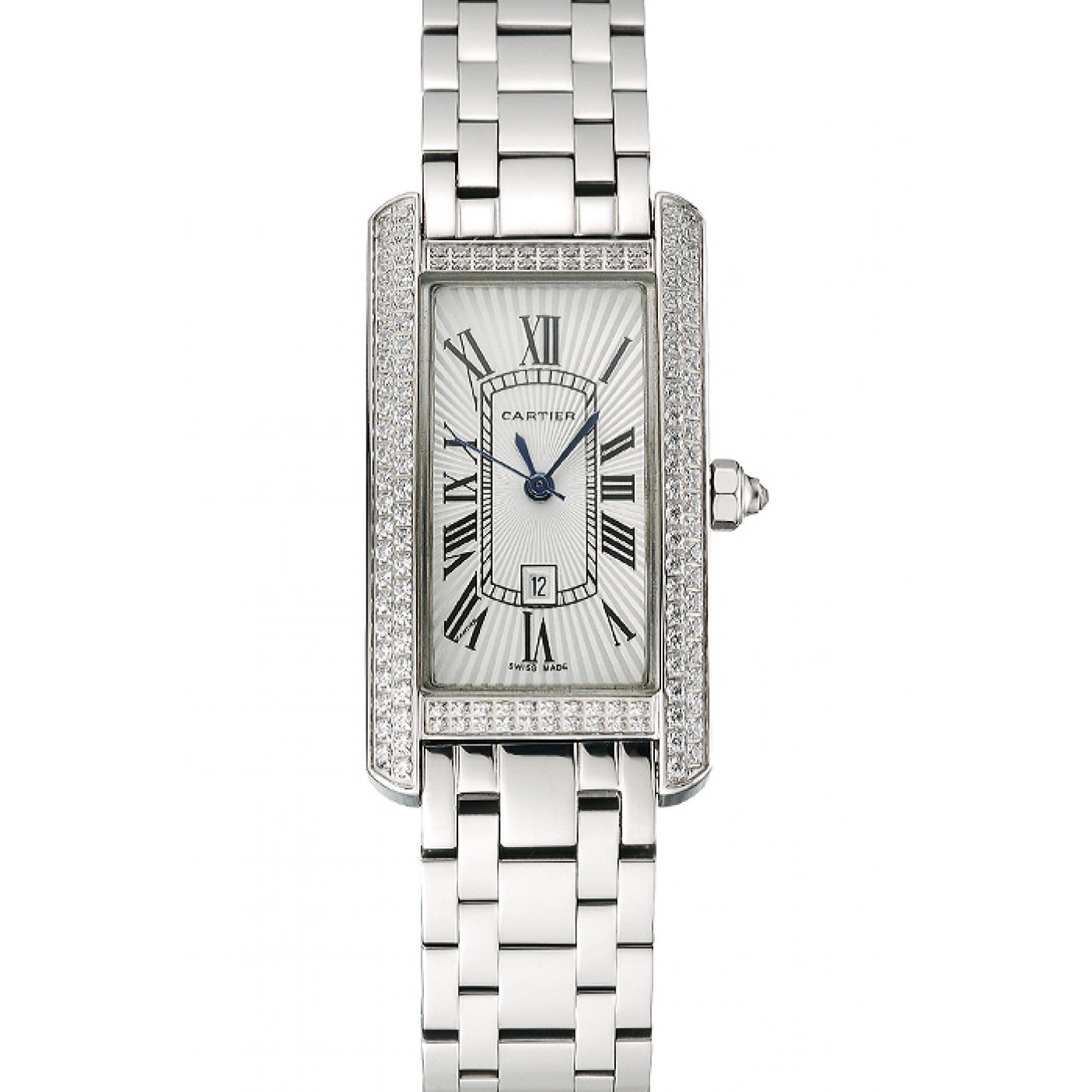 MiroTime Cartier Tank Americaine White Dial Diamond Bezel Stainless Steel Case And Bracelet 1453777