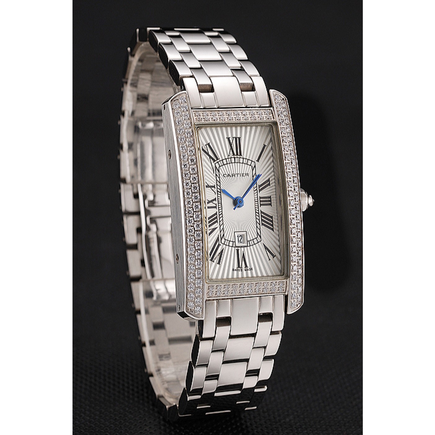 MiroTime Cartier Tank Americaine White Dial Diamond Bezel Stainless Steel Case And Bracelet 1453777
