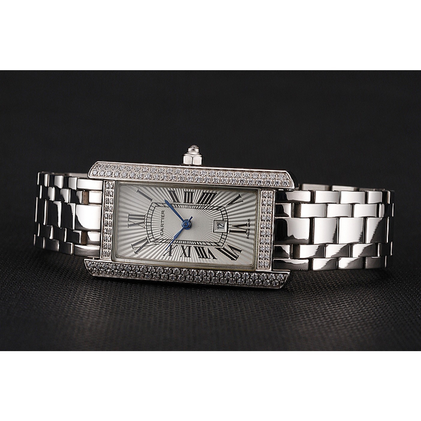 MiroTime Cartier Tank Americaine White Dial Diamond Bezel Stainless Steel Case And Bracelet 1453777