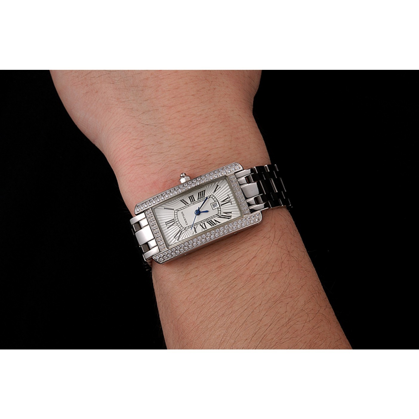 MiroTime Cartier Tank Americaine White Dial Diamond Bezel Stainless Steel Case And Bracelet 1453777