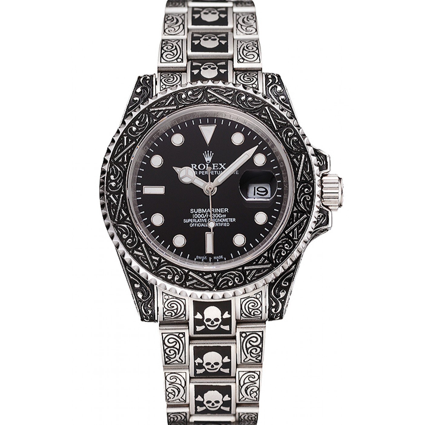 MiroTime Swiss Rolex Submariner Skull Limited Edition Black Dial Vintage Case And Bracelet 1454090