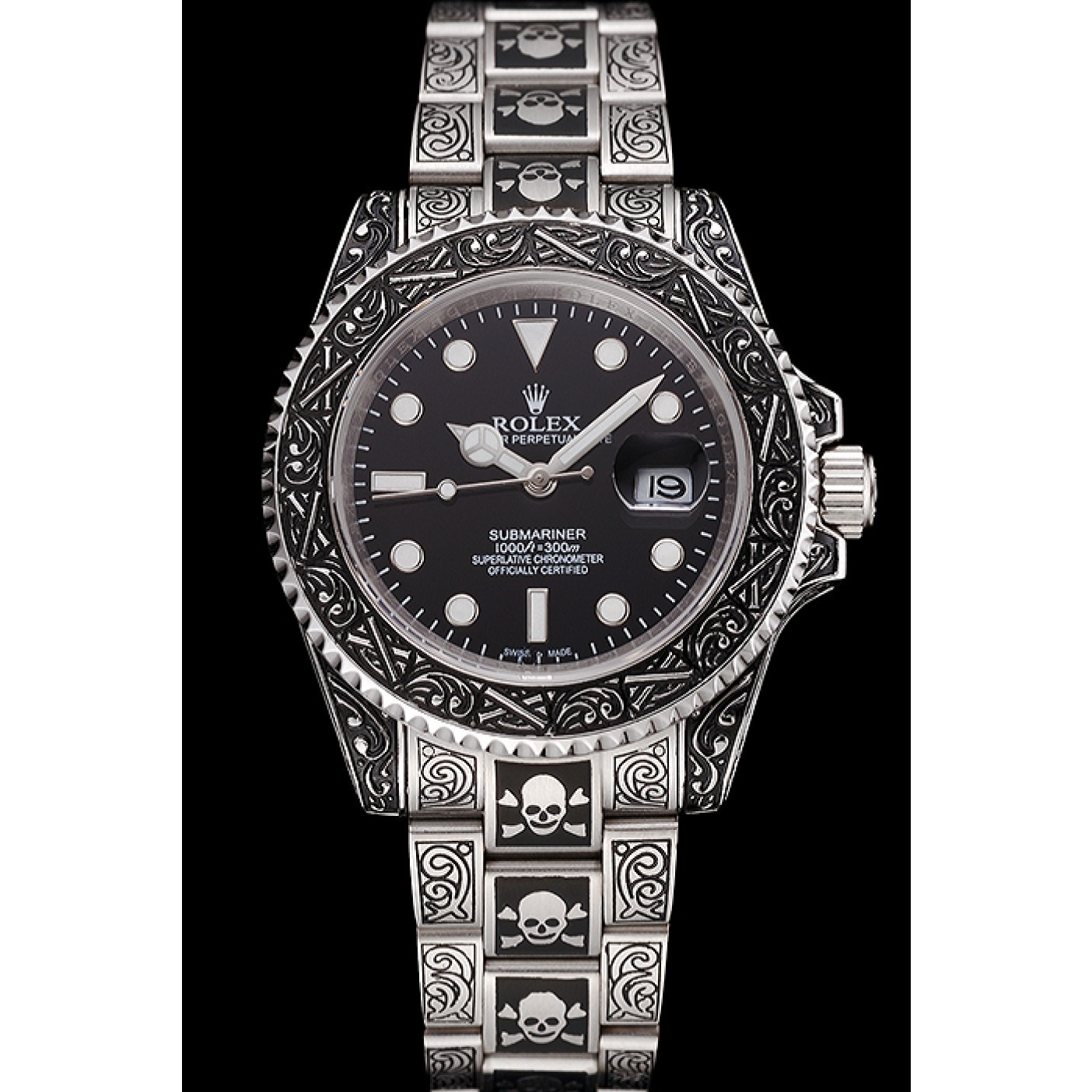 MiroTime Swiss Rolex Submariner Skull Limited Edition Black Dial Vintage Case And Bracelet 1454090