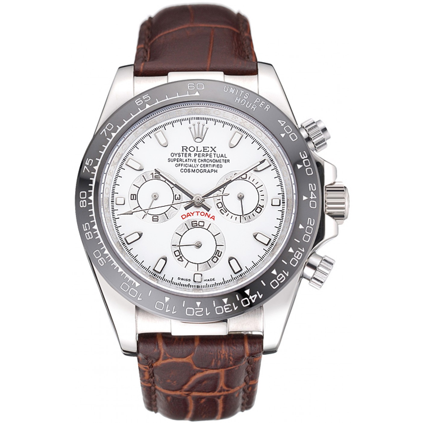 MiroTime Rolex Cosmograph Daytona Stainless Steel Case White Dial Brown Leather Bracelet 622631