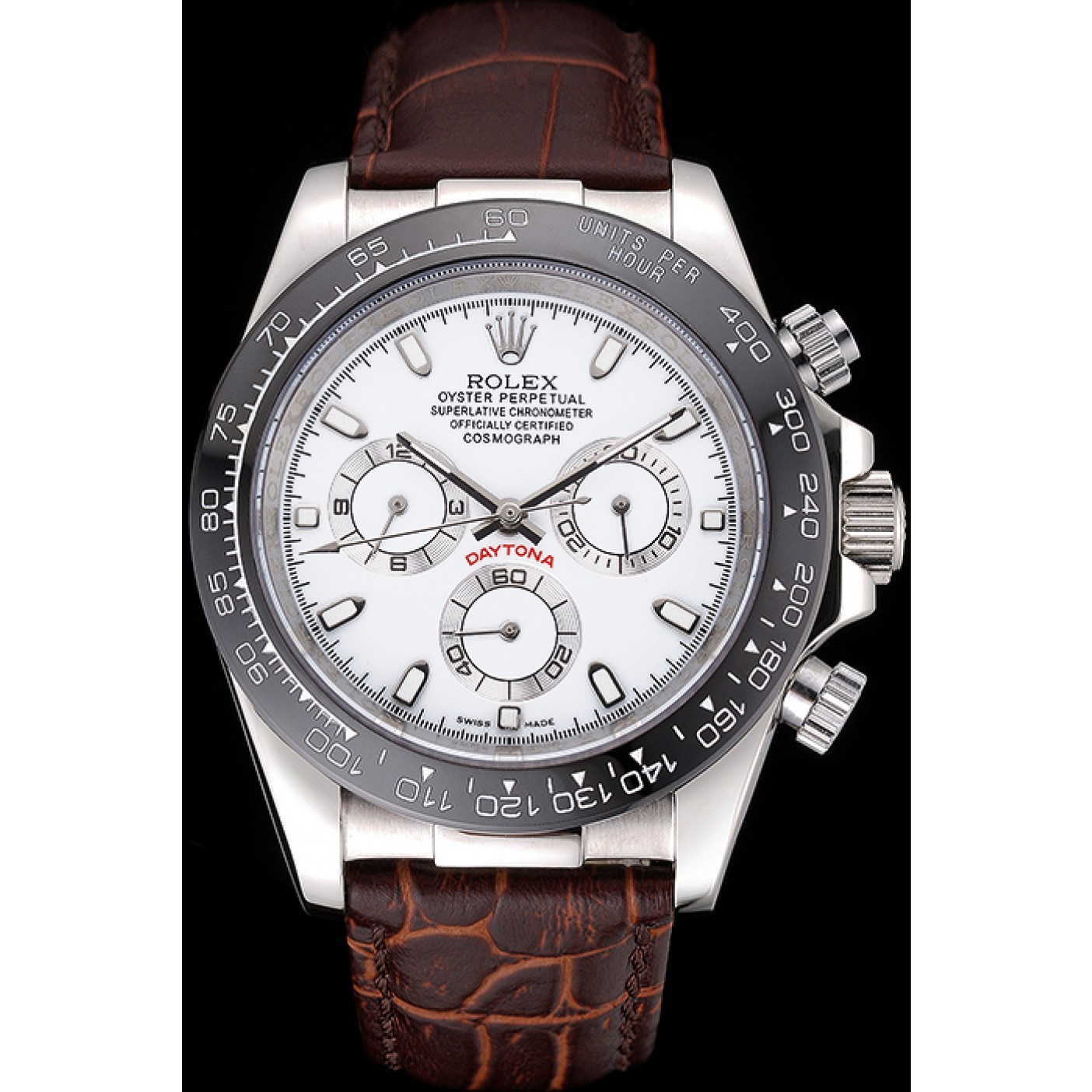 MiroTime Rolex Cosmograph Daytona Stainless Steel Case White Dial Brown Leather Bracelet 622631