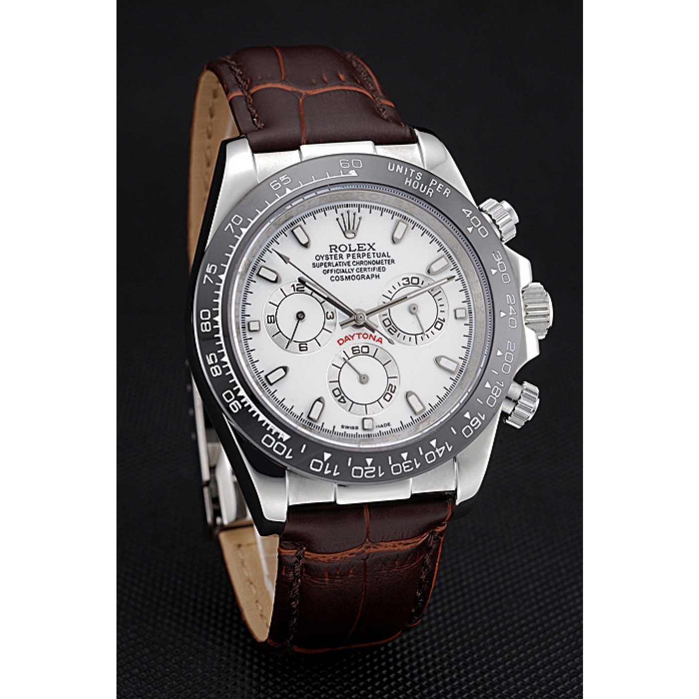 MiroTime Rolex Cosmograph Daytona Stainless Steel Case White Dial Brown Leather Bracelet 622631