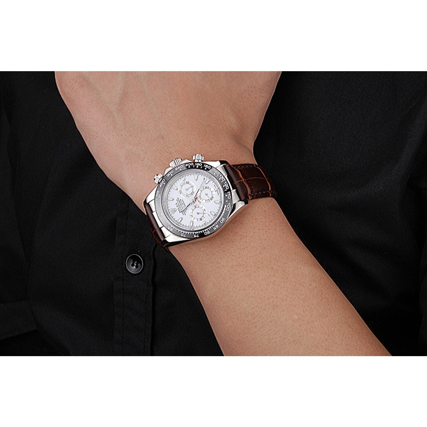 MiroTime Rolex Cosmograph Daytona Stainless Steel Case White Dial Brown Leather Bracelet 622631