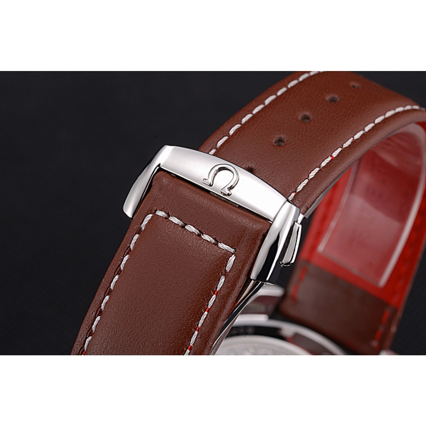 MiroTime Omega Speedmaster Black Dial Stainless Steel Case Brown Leather Strap 622806