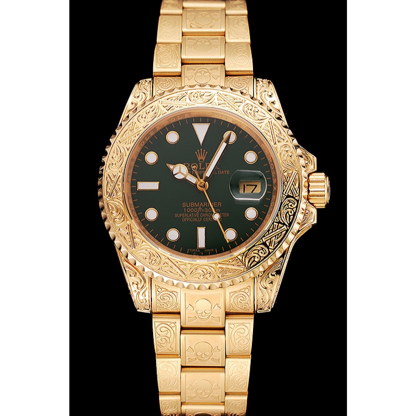 MiroTime Swiss Rolex Submariner Skull Limited Edition Green Dial Gold Case And Bracelet 1454088