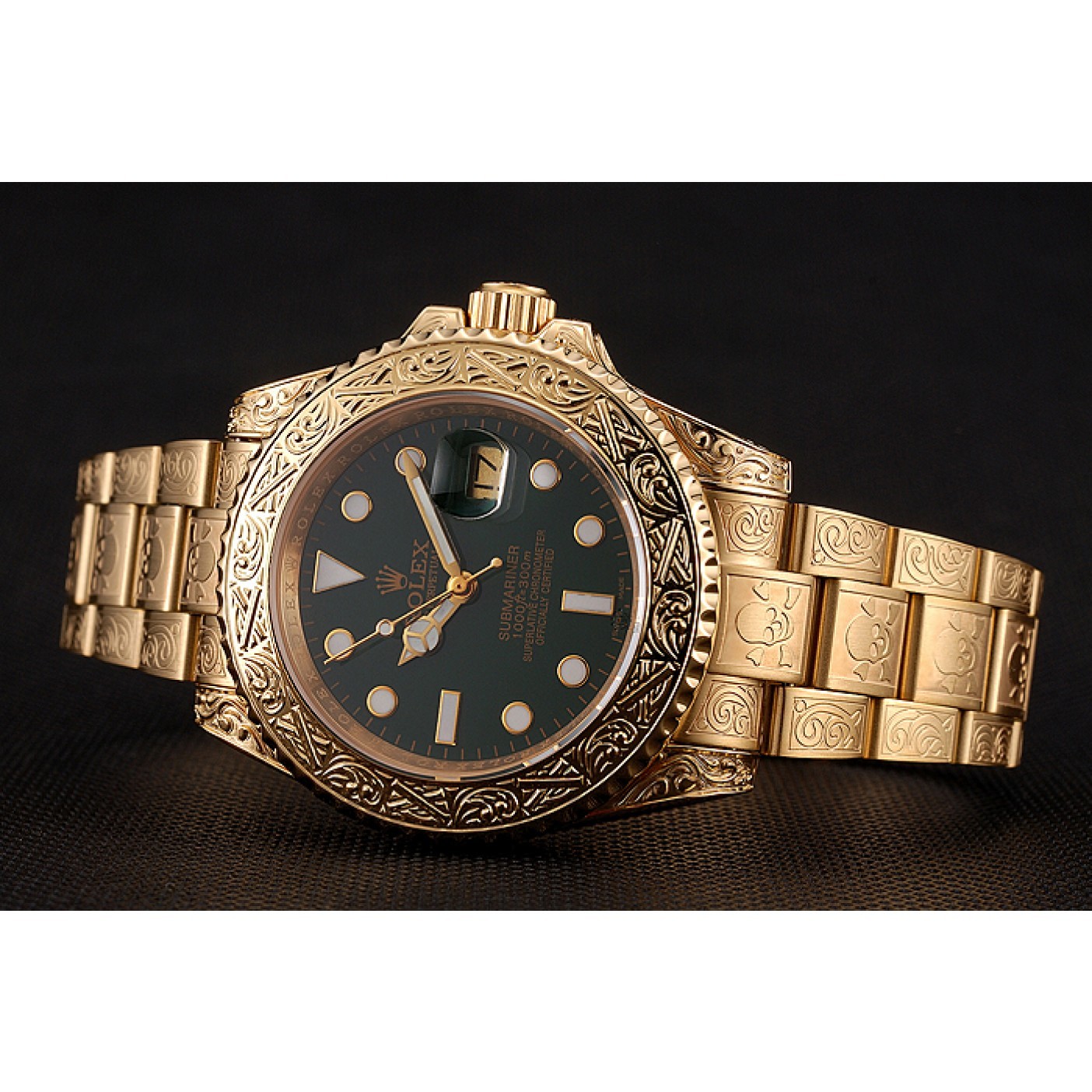 MiroTime Swiss Rolex Submariner Skull Limited Edition Green Dial Gold Case And Bracelet 1454088