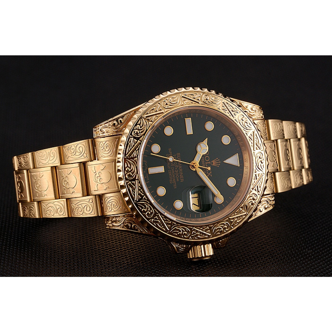 MiroTime Swiss Rolex Submariner Skull Limited Edition Green Dial Gold Case And Bracelet 1454088