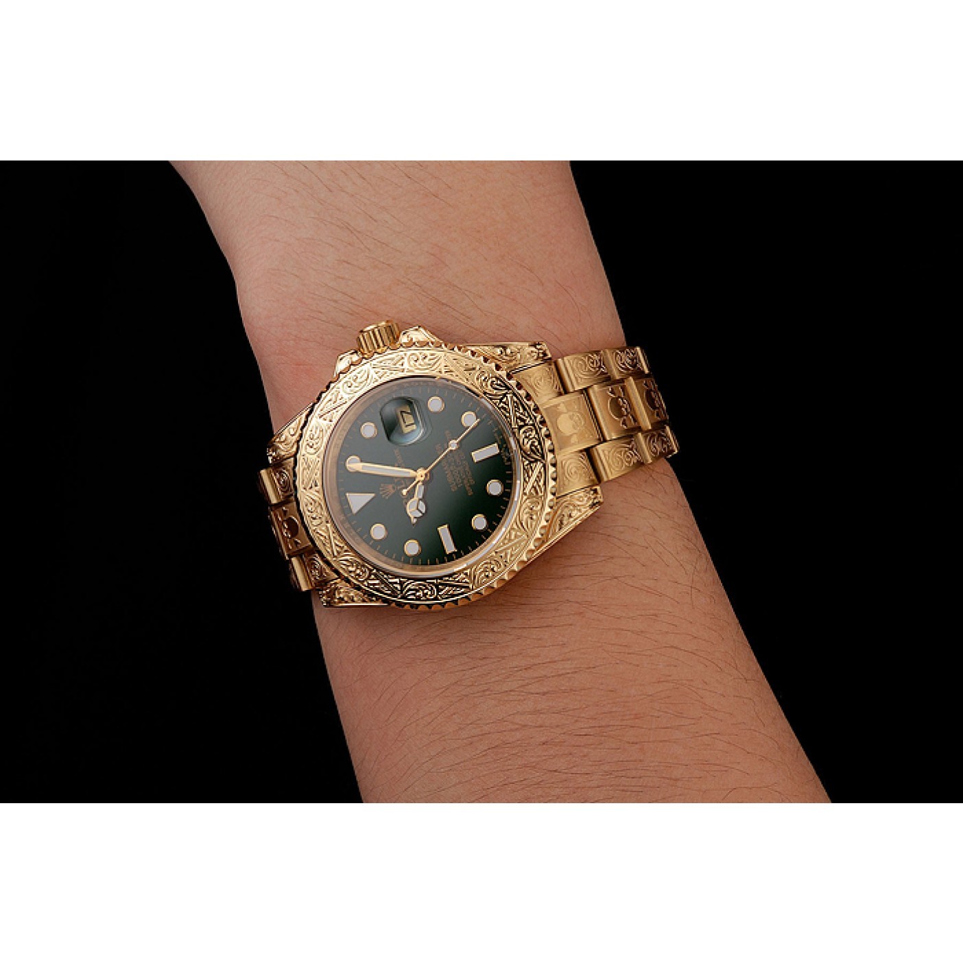 MiroTime Swiss Rolex Submariner Skull Limited Edition Green Dial Gold Case And Bracelet 1454088