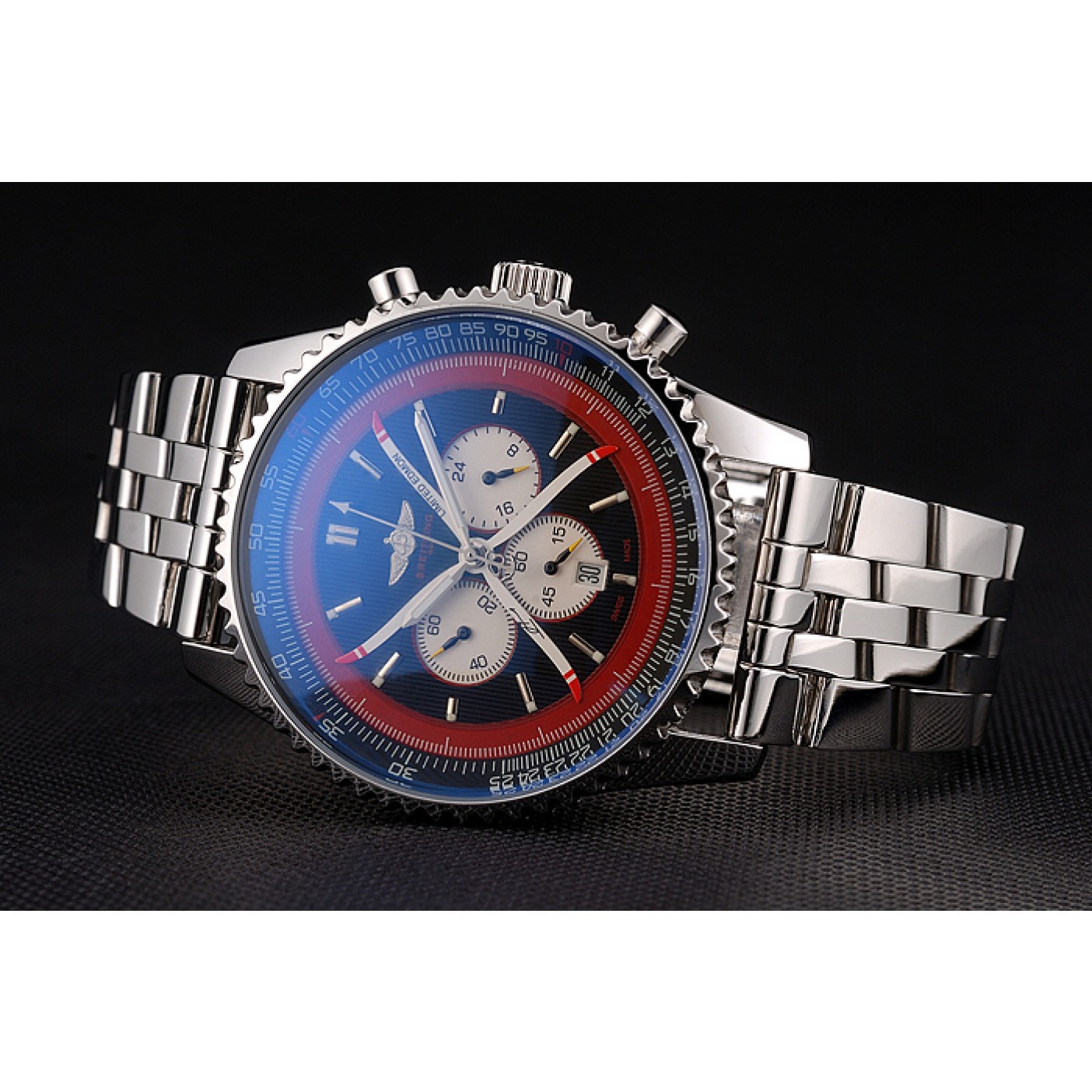 MiroTime Breitling Certifie Polished Silver Stainless Steel Strap Black Dial Chronograph 80173