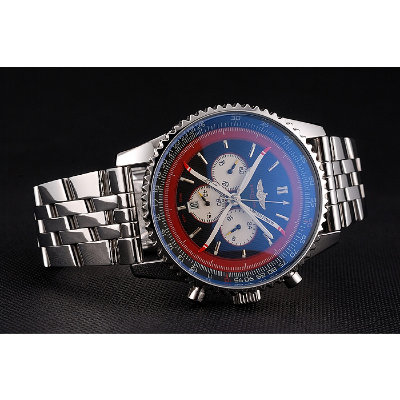 MiroTime Breitling Certifie Polished Silver Stainless Steel Strap Black Dial Chronograph 80173