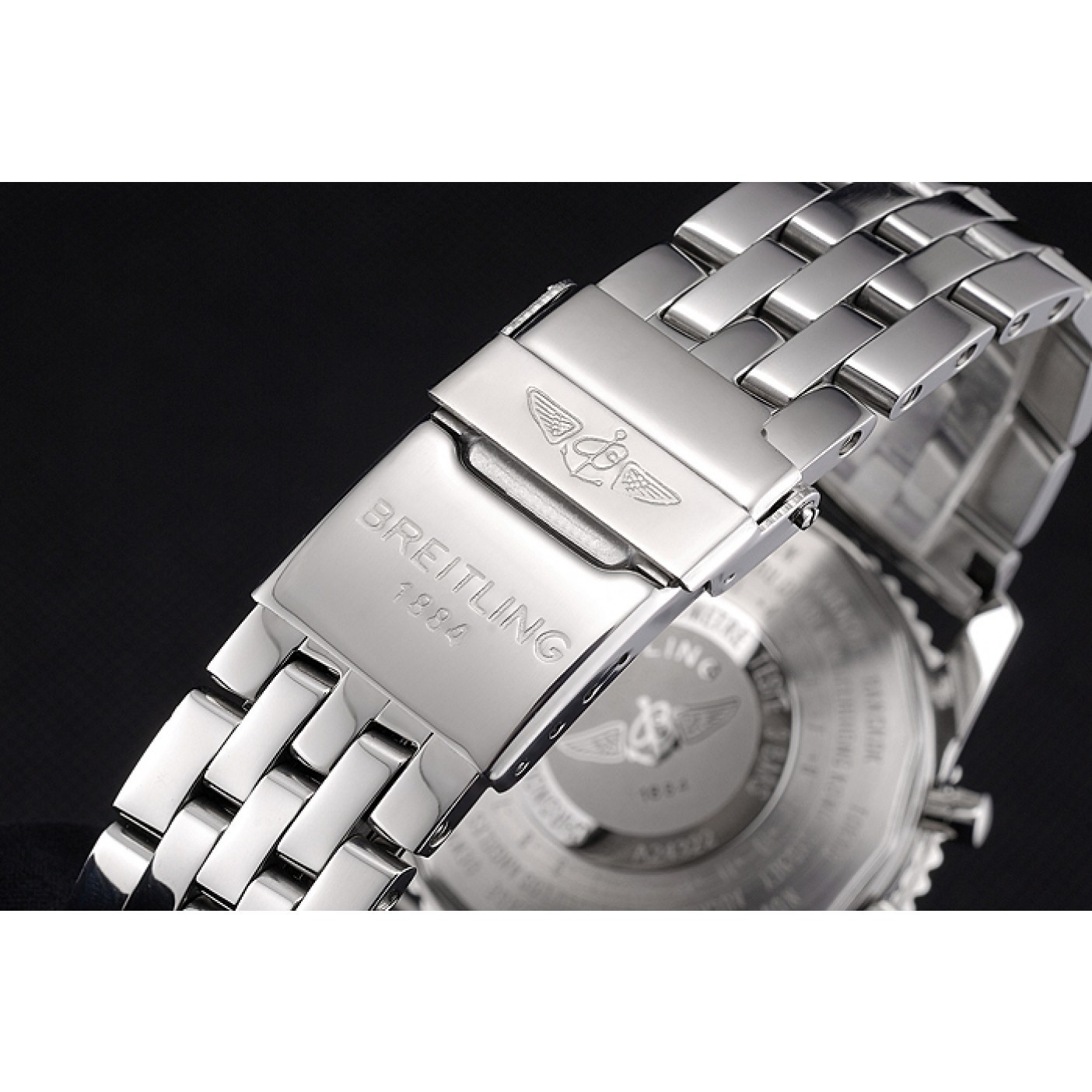MiroTime Breitling Certifie Polished Silver Stainless Steel Strap Black Dial Chronograph 80173