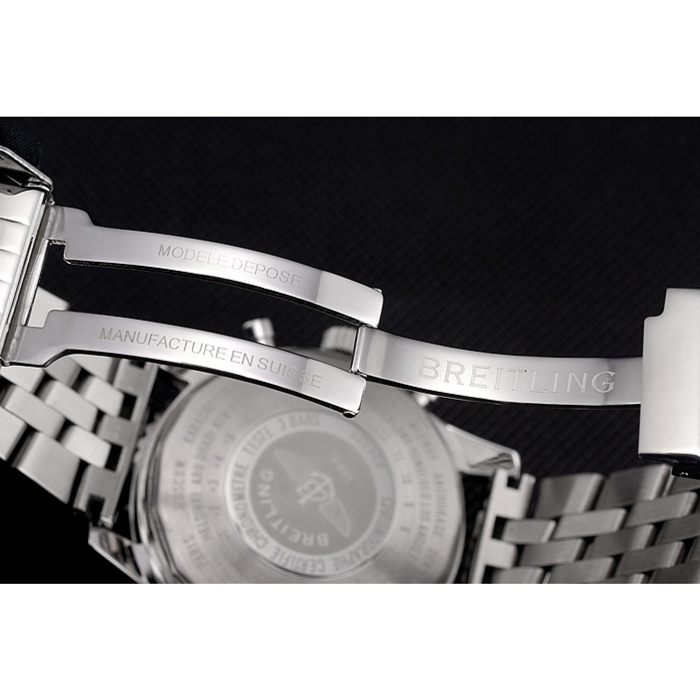 MiroTime Breitling Certifie Polished Silver Stainless Steel Strap Black Dial Chronograph 80173
