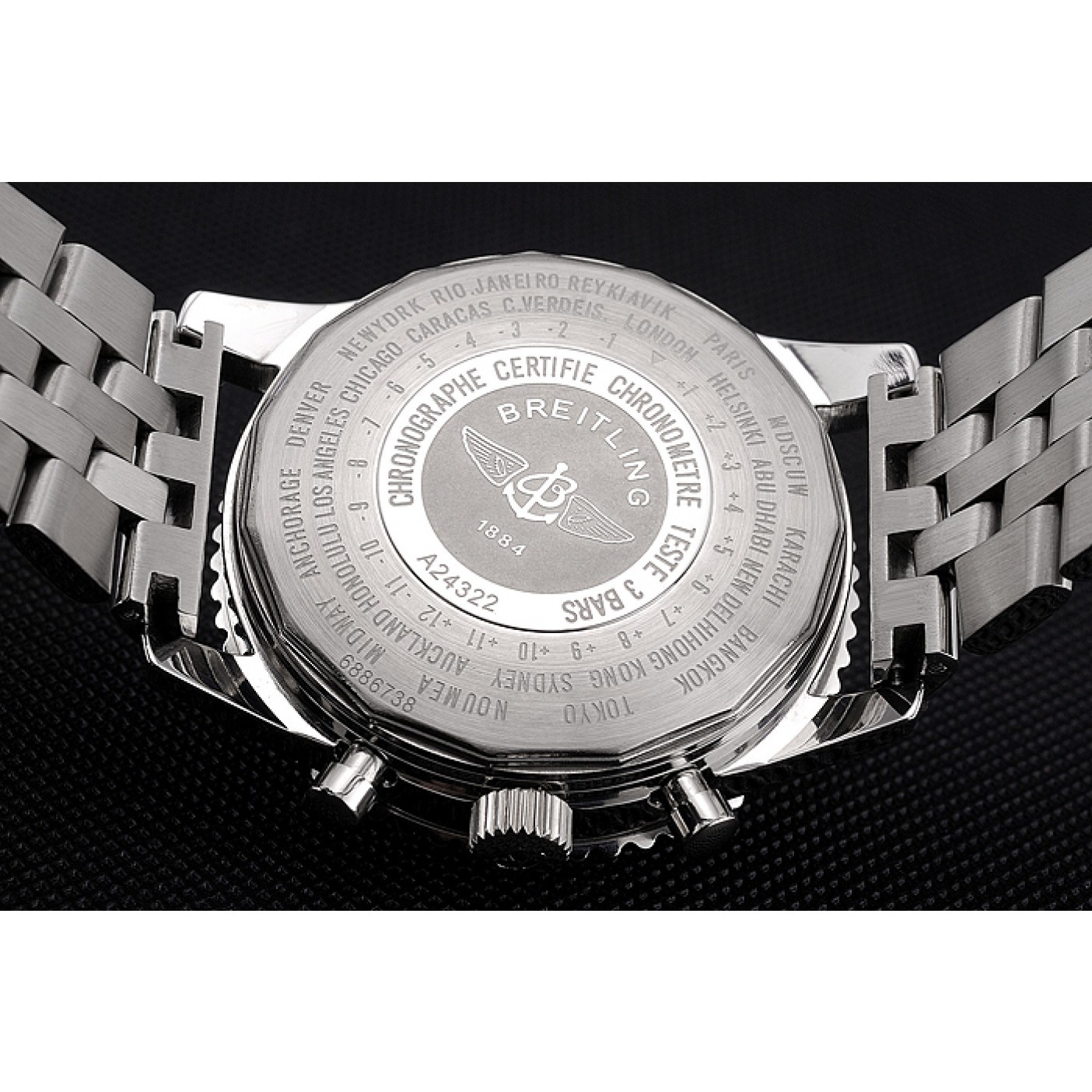 MiroTime Breitling Certifie Polished Silver Stainless Steel Strap Black Dial Chronograph 80173