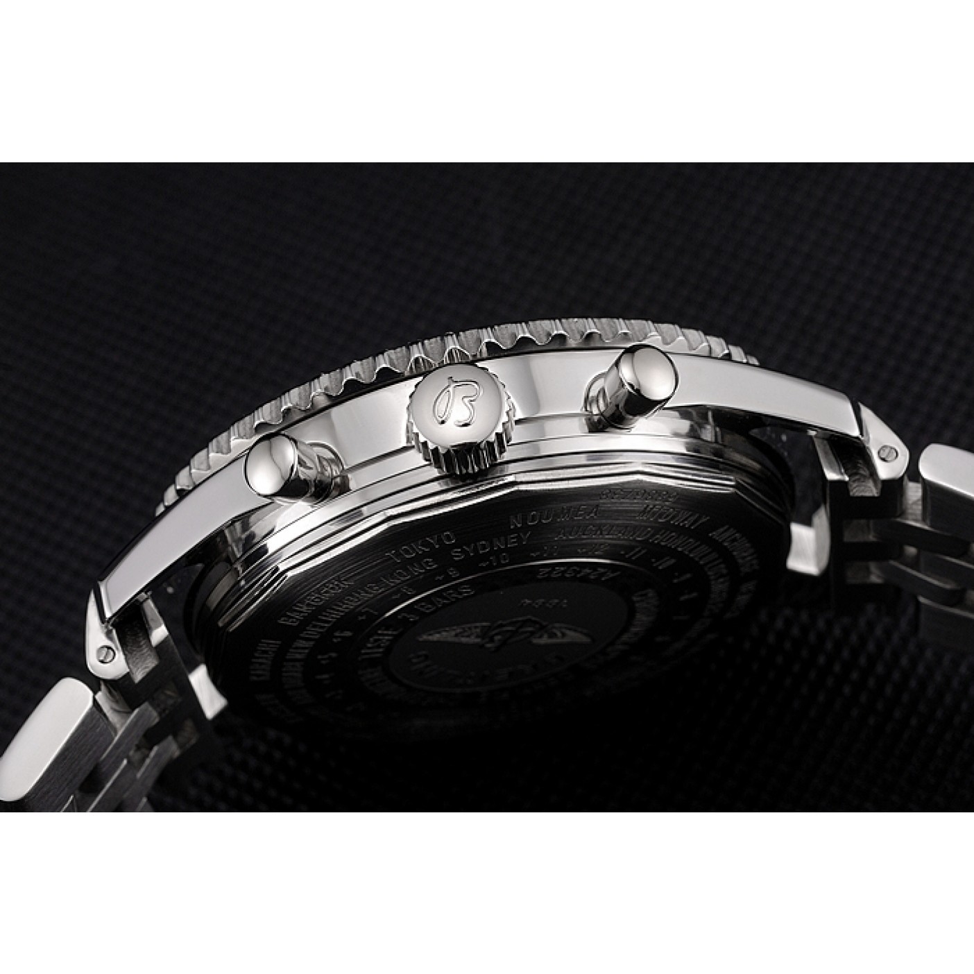 MiroTime Breitling Certifie Polished Silver Stainless Steel Strap Black Dial Chronograph 80173