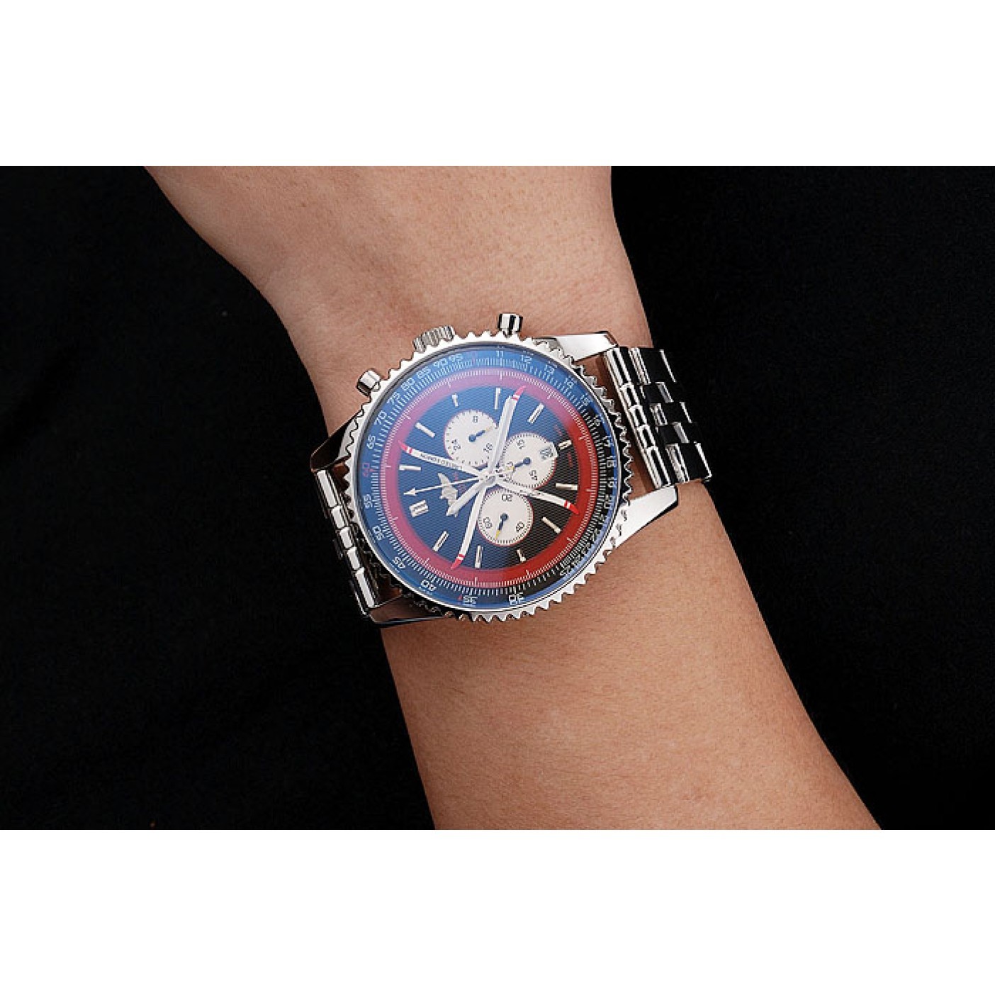 MiroTime Breitling Certifie Polished Silver Stainless Steel Strap Black Dial Chronograph 80173