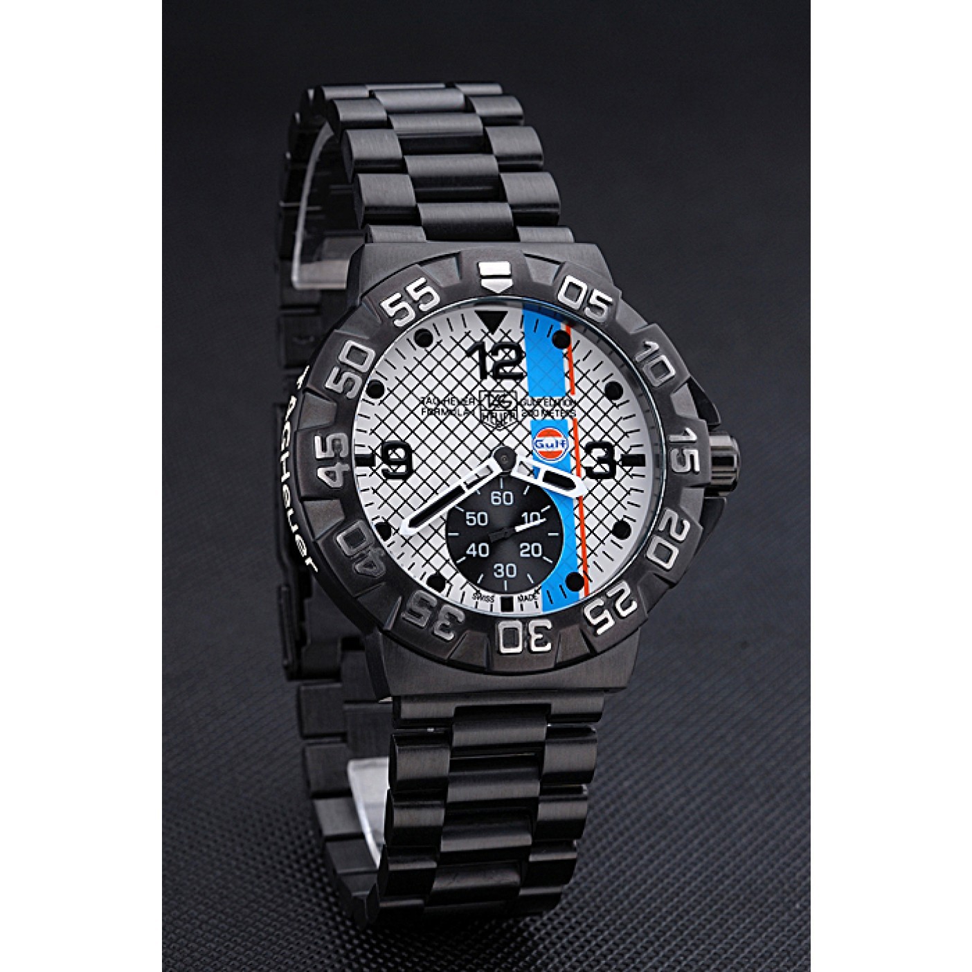 MiroTime Tag Heuer Formula One Special Gulf Edition White And Blue Dial Ion Plated Steinless Steel Bracelet 622289
