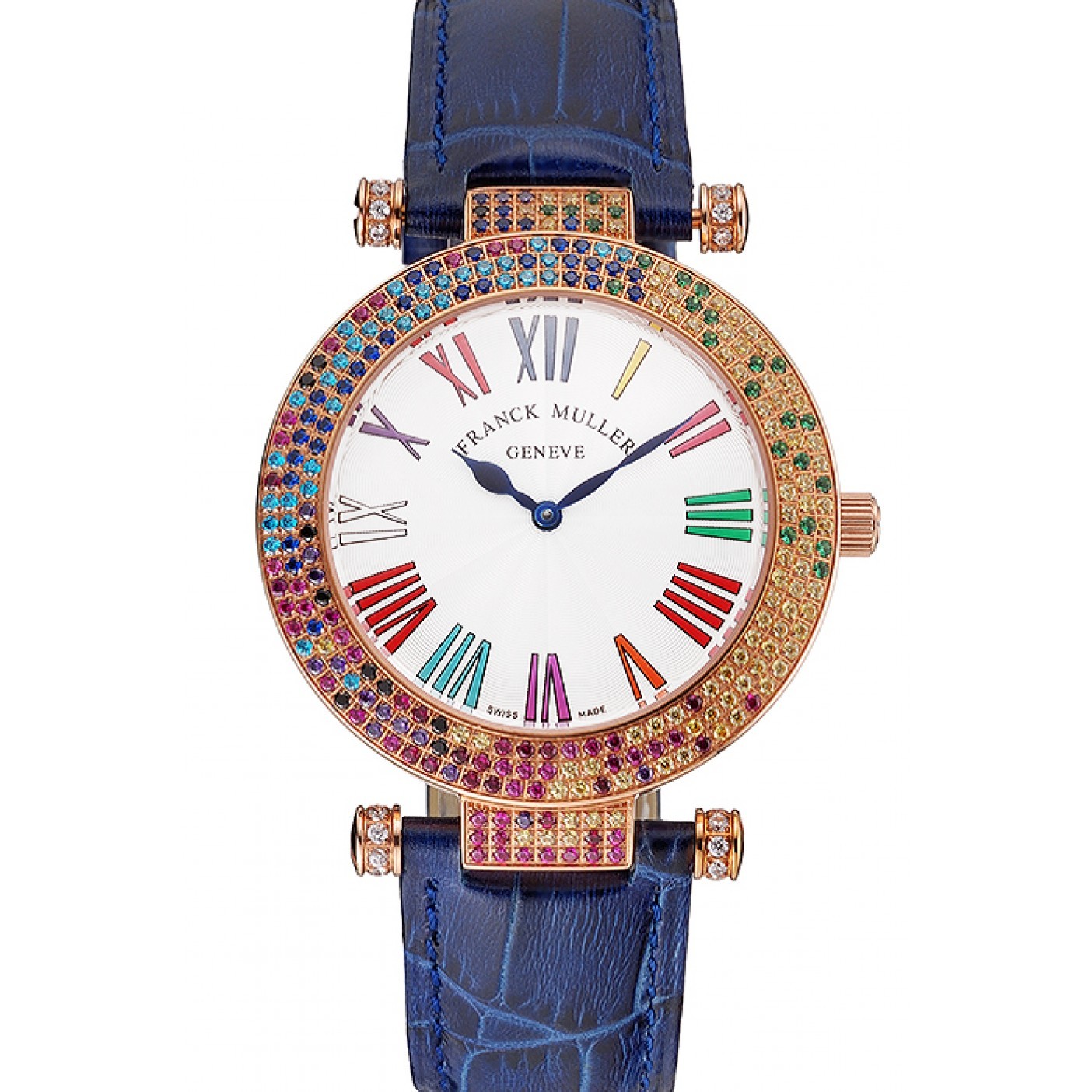 MiroTime Franck Muller Double Mistery 4 Saisons White Dial Rose Gold Case Blue Leather Strap