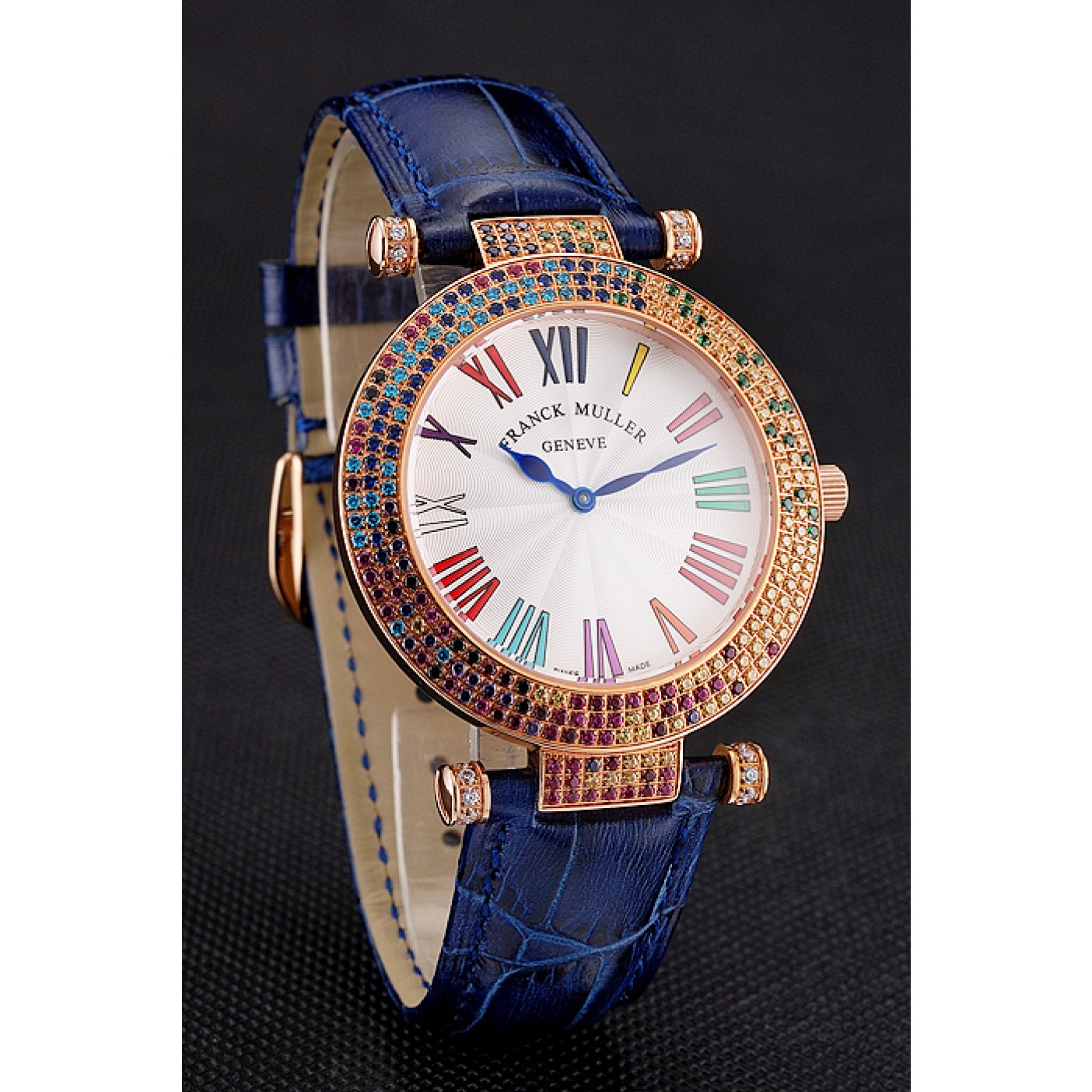 MiroTime Franck Muller Double Mistery 4 Saisons White Dial Rose Gold Case Blue Leather Strap