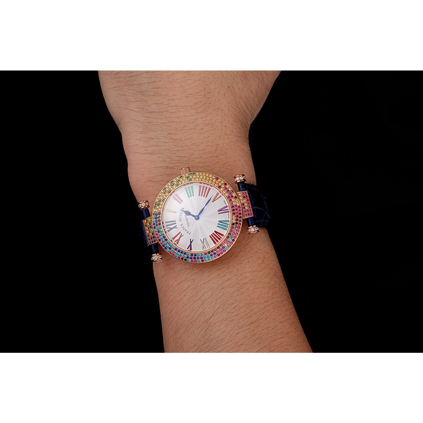 MiroTime Franck Muller Double Mistery 4 Saisons White Dial Rose Gold Case Blue Leather Strap