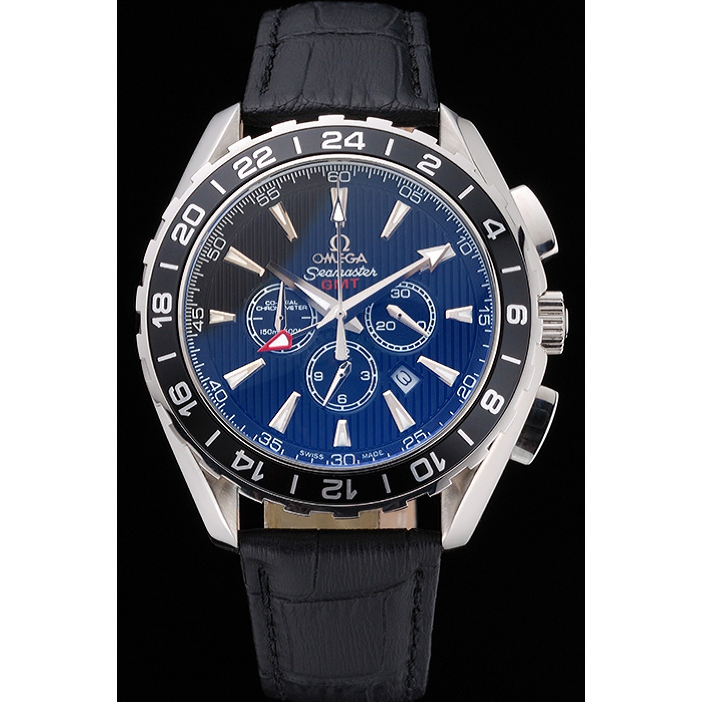 MiroTime Omega Seamaster Aqua Terra Chrono GMT Black Dial Black Leather Bracelet 622535