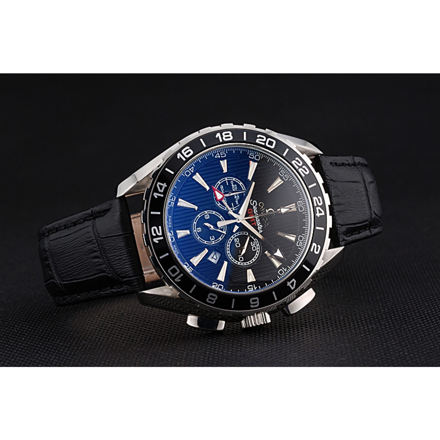 MiroTime Omega Seamaster Aqua Terra Chrono GMT Black Dial Black Leather Bracelet 622535