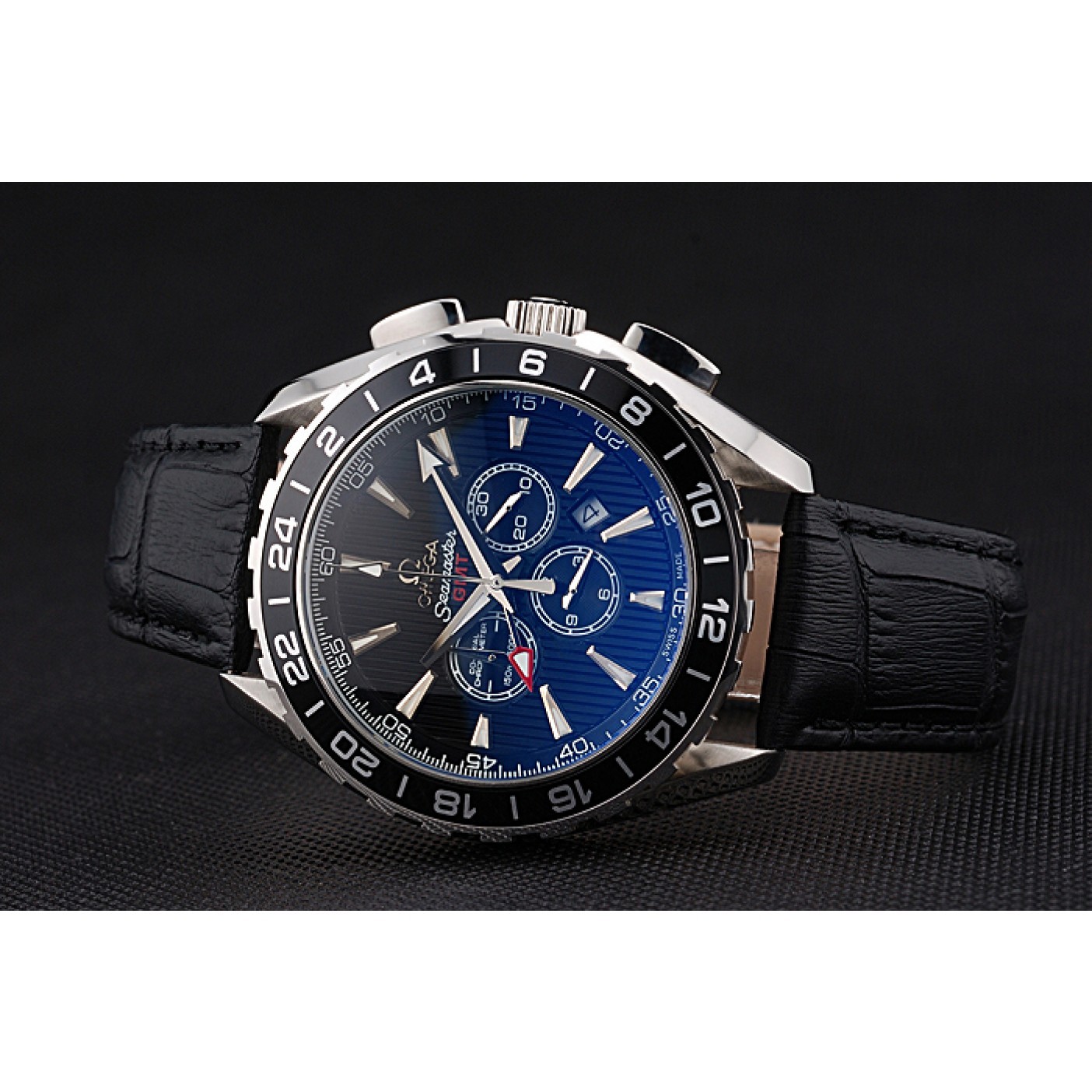MiroTime Omega Seamaster Aqua Terra Chrono GMT Black Dial Black Leather Bracelet 622535