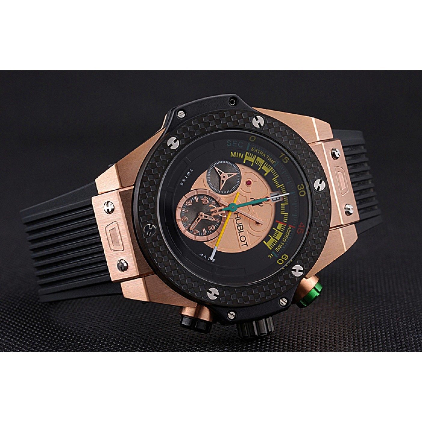 MiroTime Hublot Big Bang Unico Bi-Retrograde Chrono King Gold Case Black Rubber Strap 622772