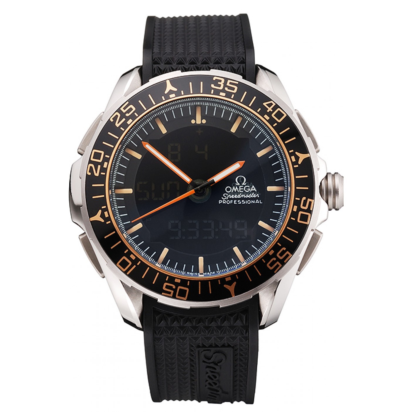 MiroTime Omega Speedmaster Skywalker X-33 Black Dial Orange On Black Bezel Stainless Steel Case Black Rubber Strap