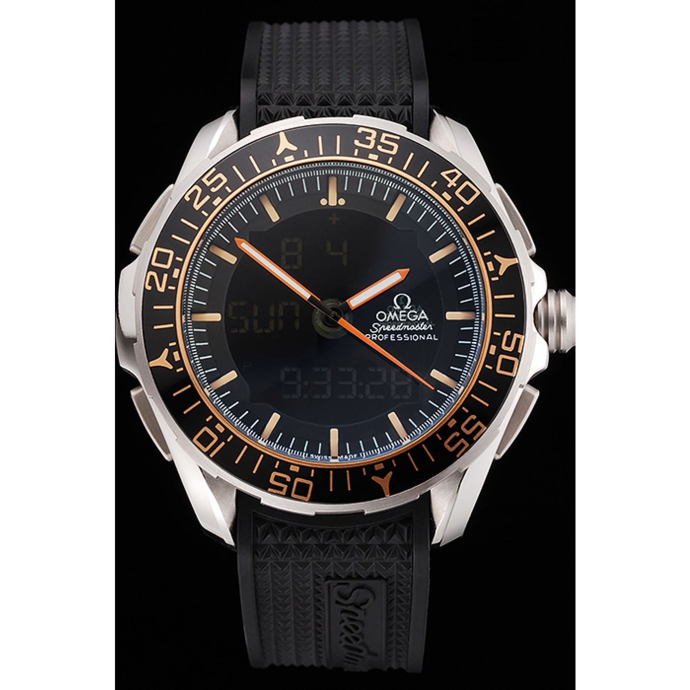 MiroTime Omega Speedmaster Skywalker X-33 Black Dial Orange On Black Bezel Stainless Steel Case Black Rubber Strap