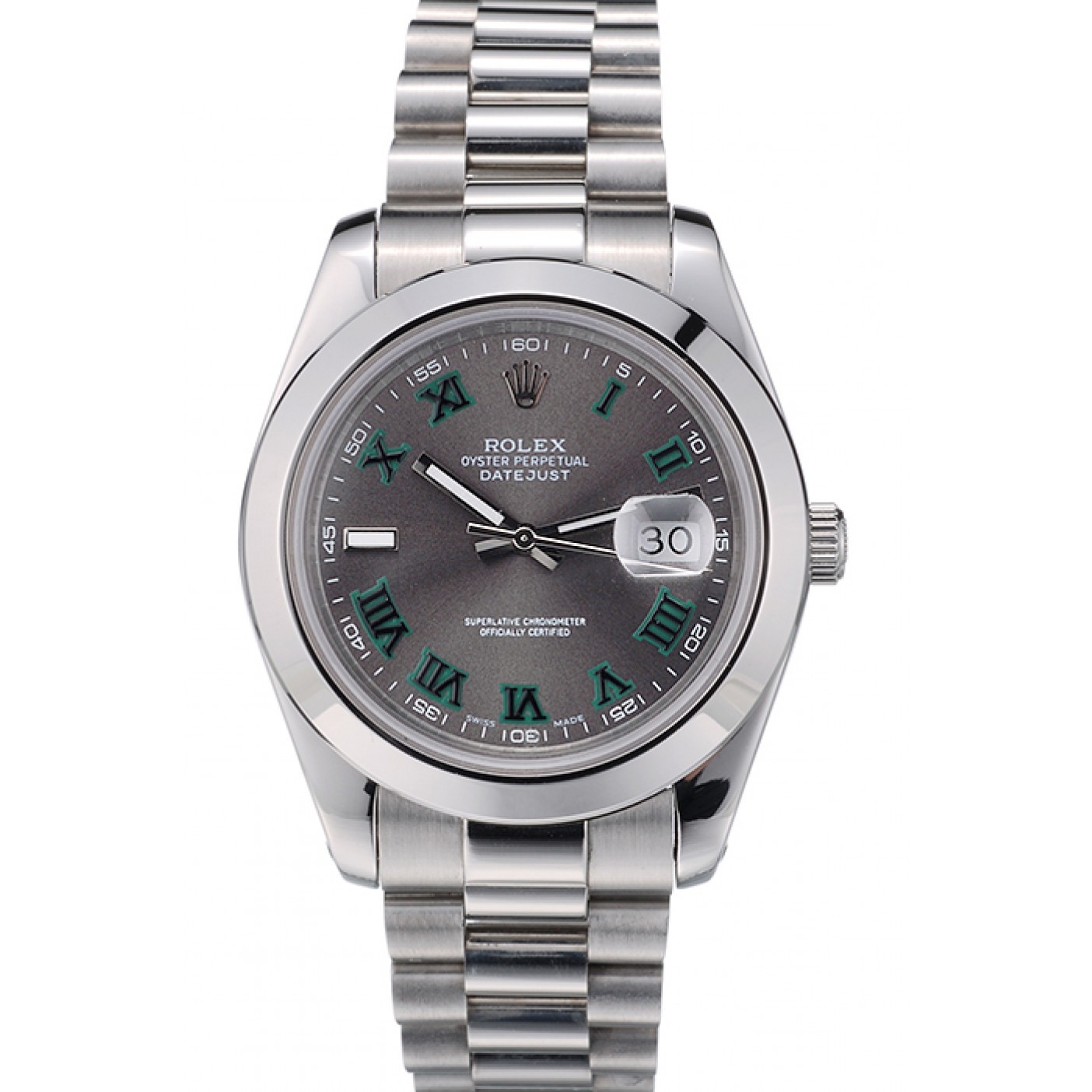 MiroTime Rolex Swiss DateJust Polished Stainless Steel Bezel Grey Dial 42000