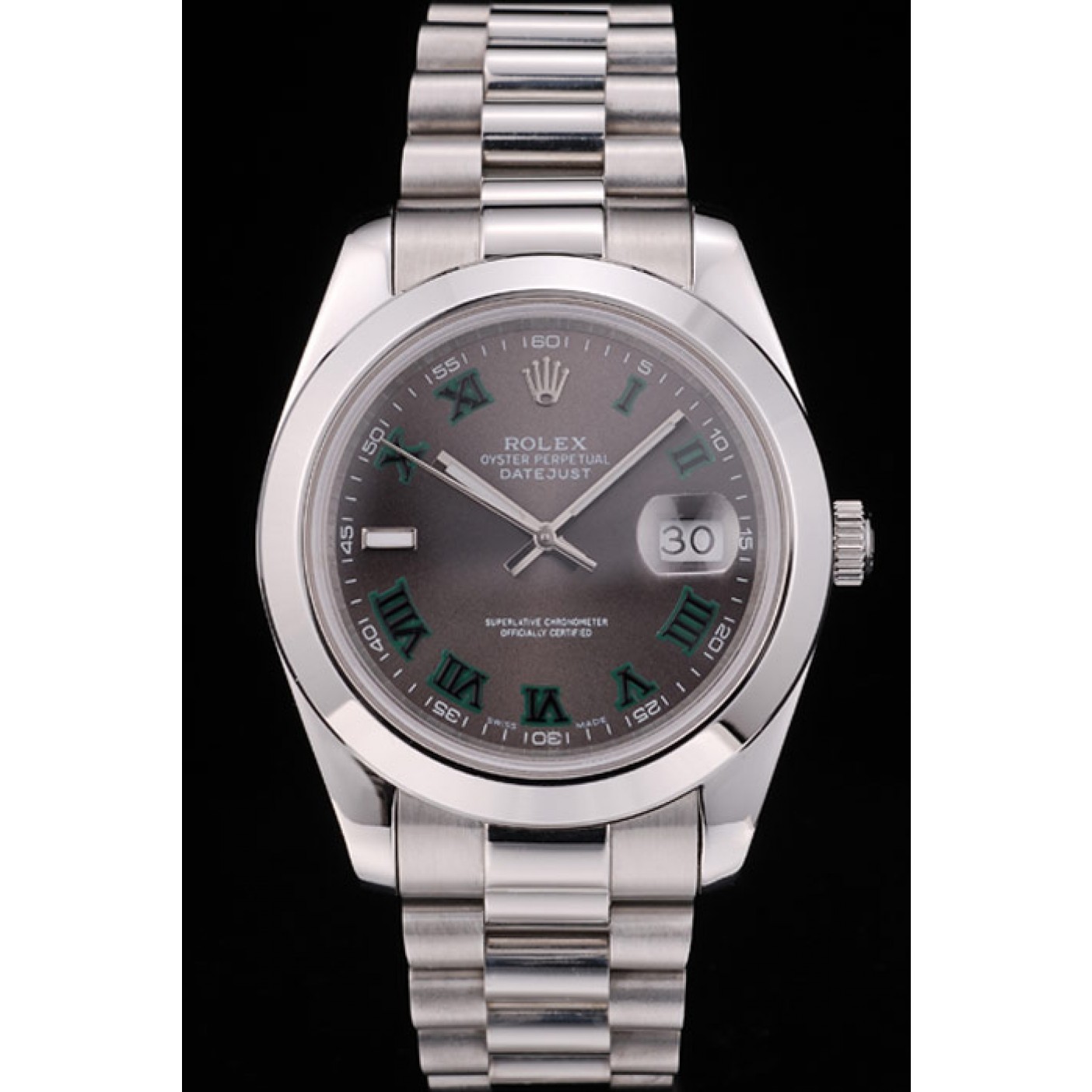 MiroTime Rolex Swiss DateJust Polished Stainless Steel Bezel Grey Dial 42000