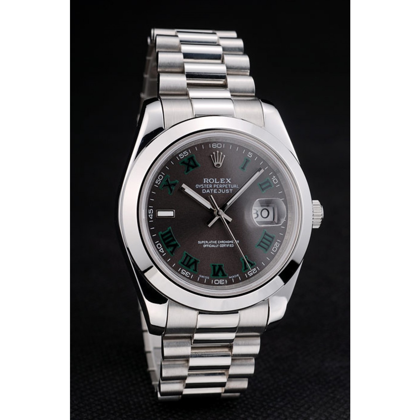 MiroTime Rolex Swiss DateJust Polished Stainless Steel Bezel Grey Dial 42000