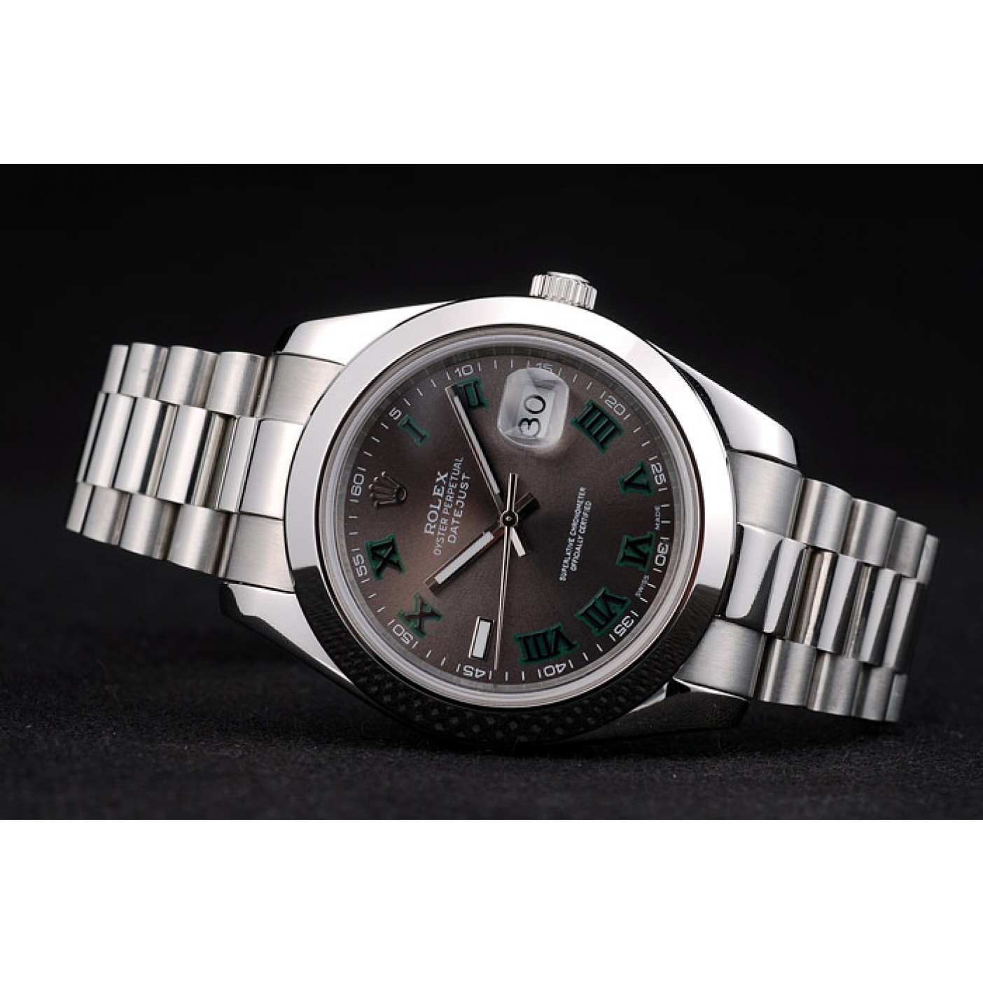 MiroTime Rolex Swiss DateJust Polished Stainless Steel Bezel Grey Dial 42000