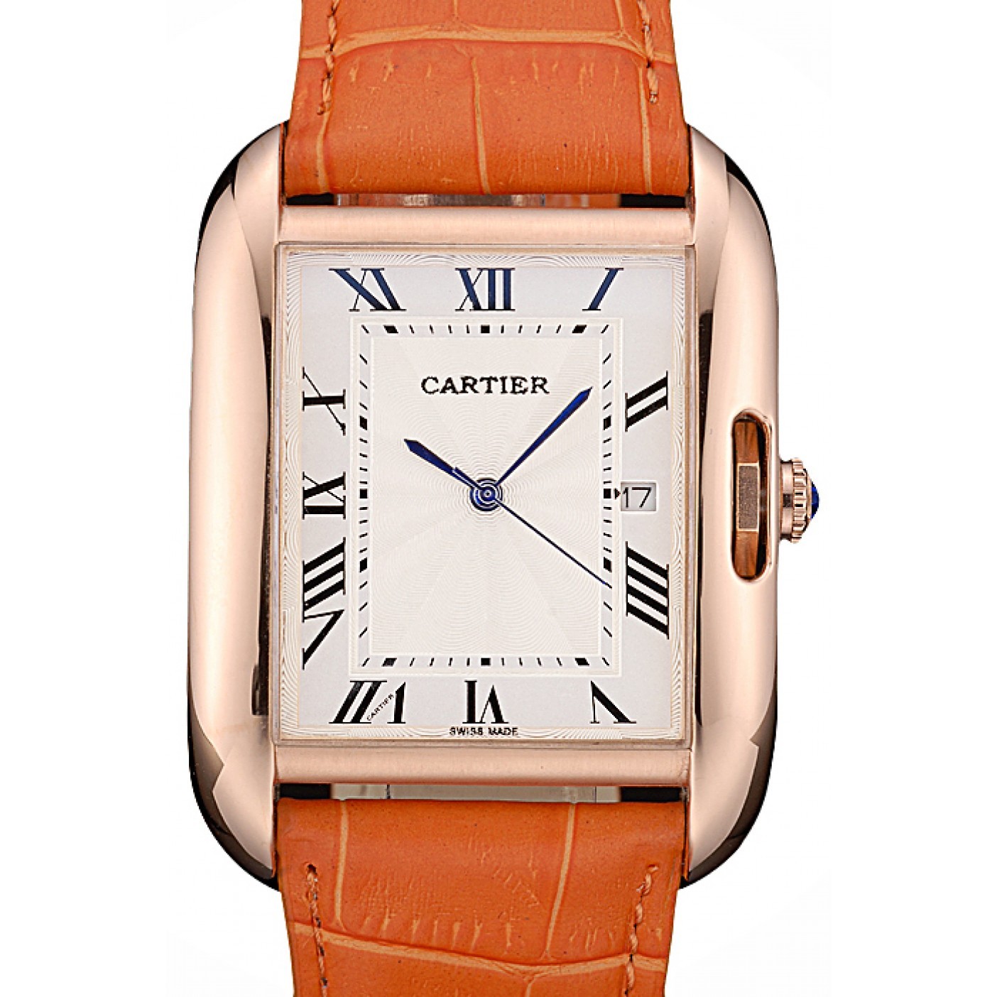 MiroTime Cartier Tank Anglaise 36mm White Dial Gold Case Orange Leather Bracelet