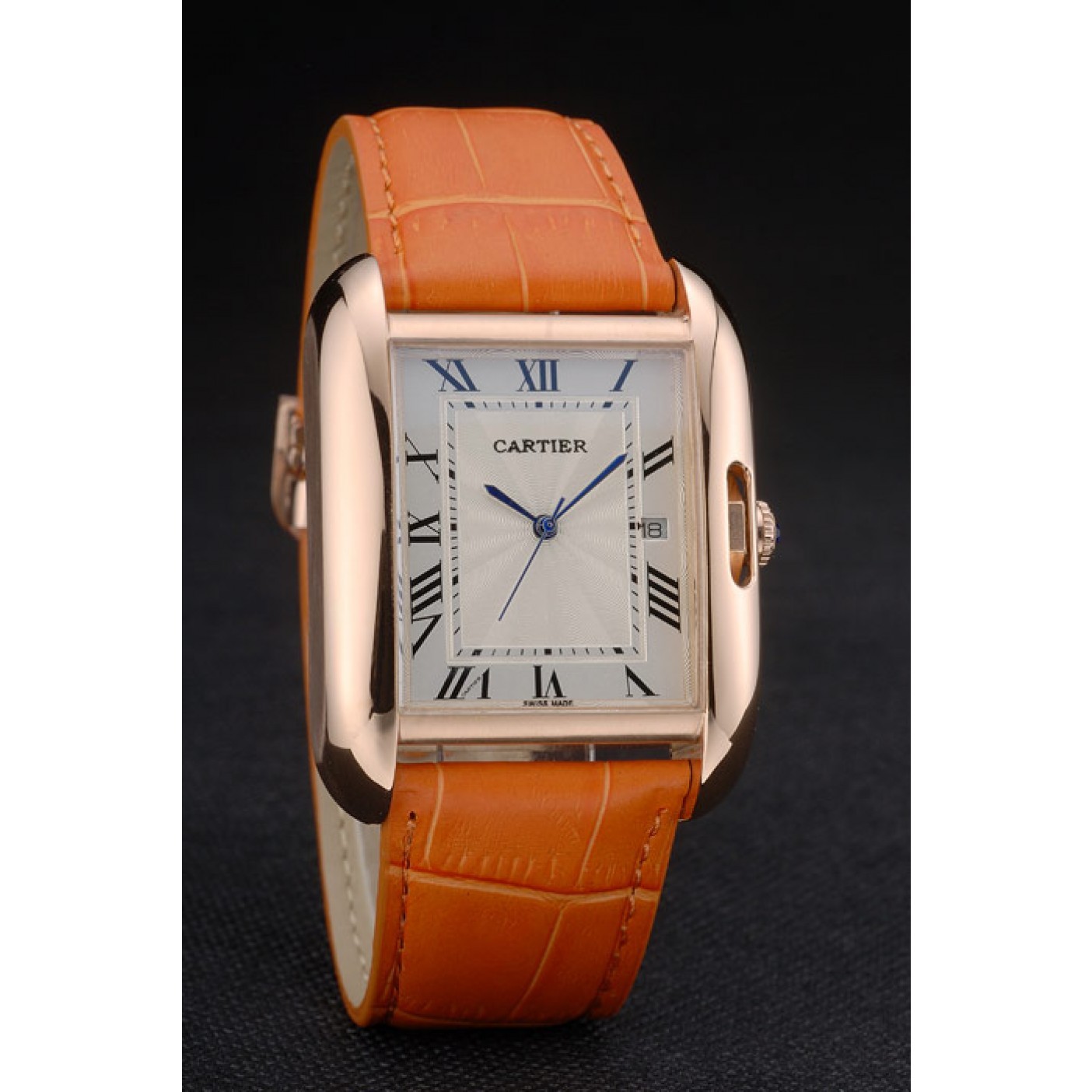 MiroTime Cartier Tank Anglaise 36mm White Dial Gold Case Orange Leather Bracelet