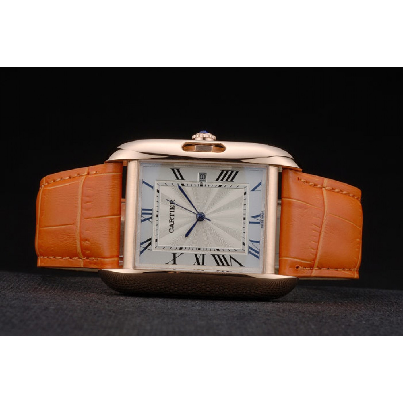 MiroTime Cartier Tank Anglaise 36mm White Dial Gold Case Orange Leather Bracelet