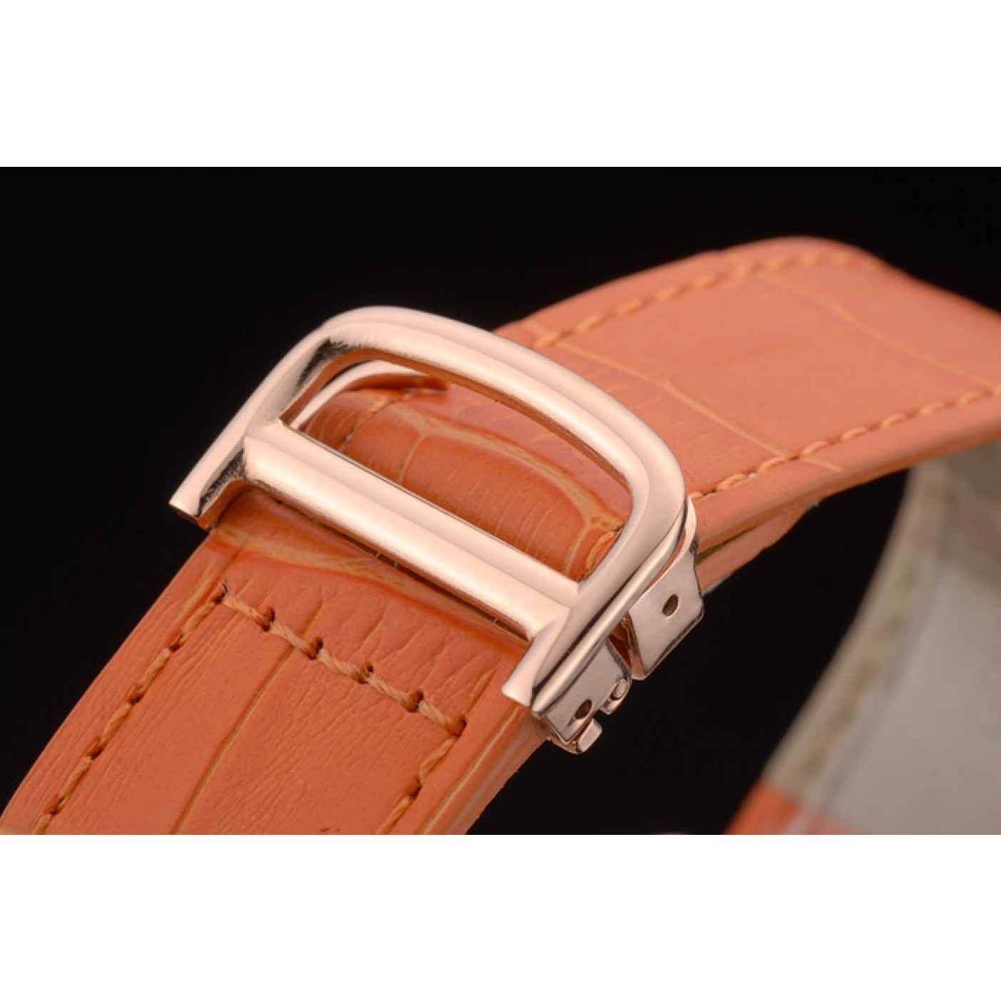 MiroTime Cartier Tank Anglaise 36mm White Dial Gold Case Orange Leather Bracelet
