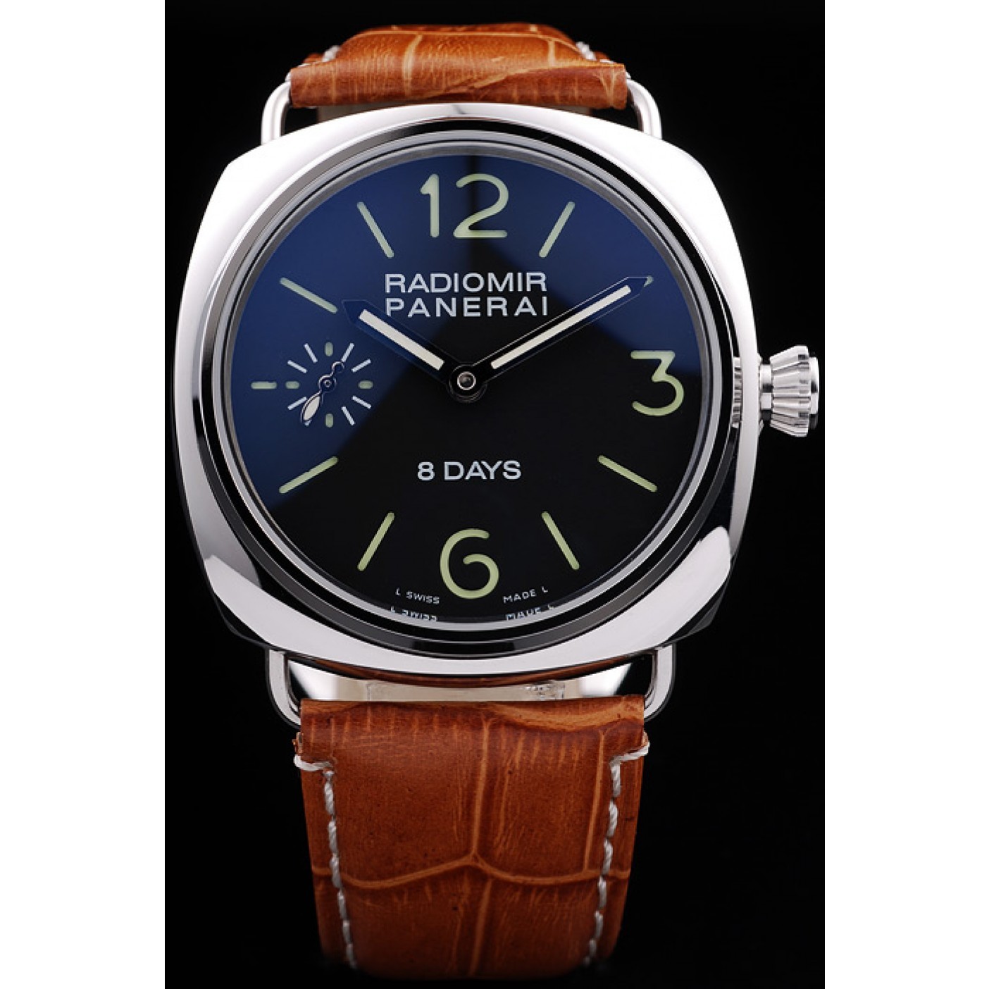 MiroTime Panerai Radiomir 8 Days Black Dial Brown Leather Bracelet